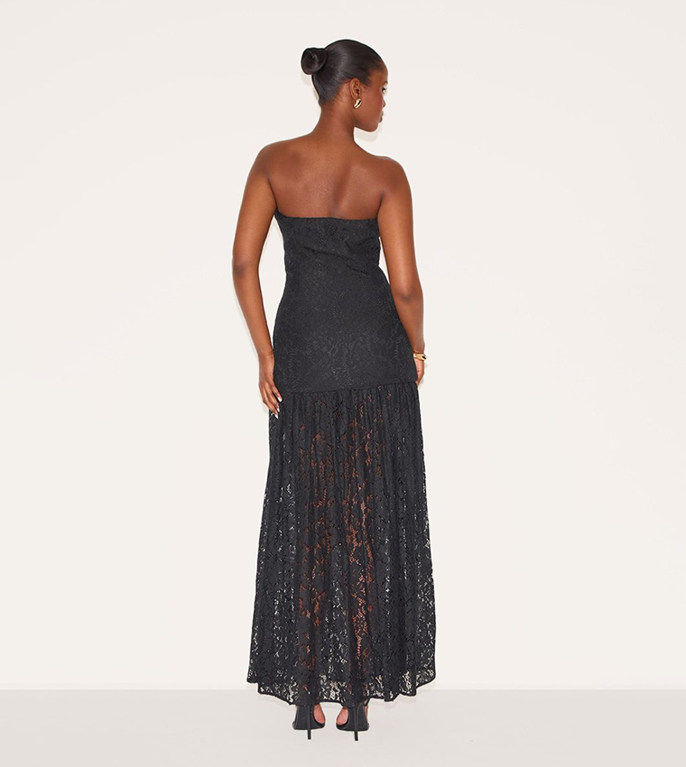 Lace Sheer Skirt Panel Strapless Midaxi Dress