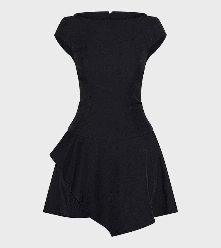 Woven Capped Sleeve Asymmetric Layered Shift Dress
