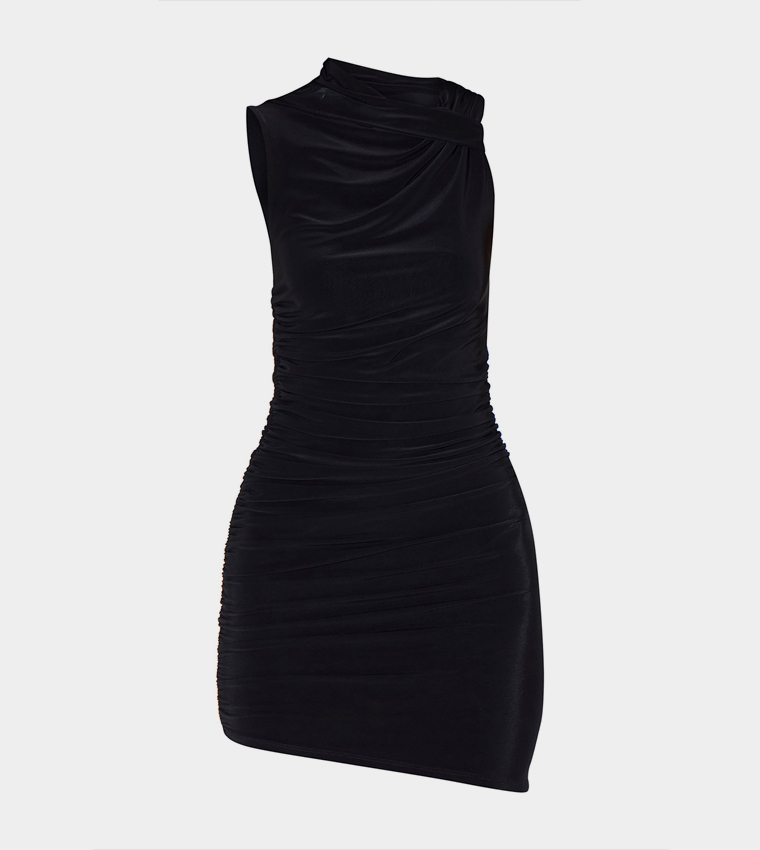 Double Layer Slinky Ruched Bodycon Dress