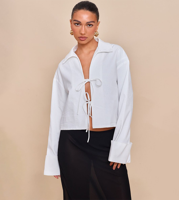Tie Front Collared Top