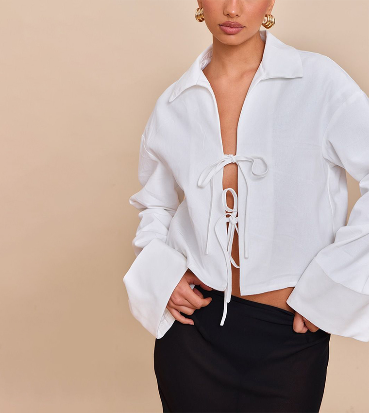 Tie Front Collared Top