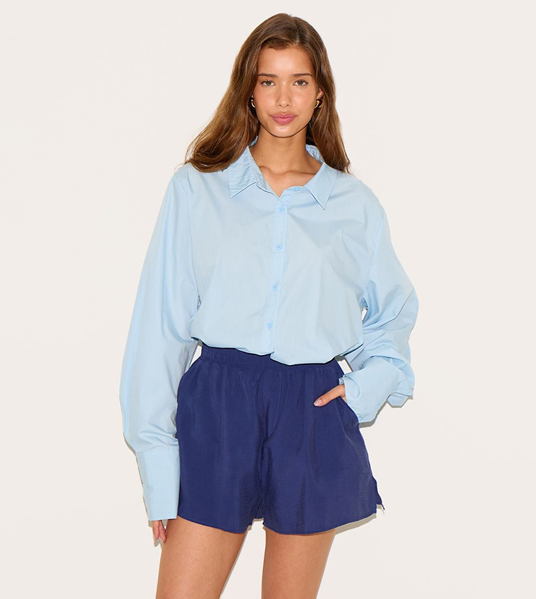 Solid Woven Elastic Waist Shorts