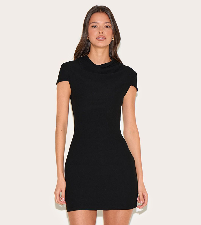 Soft Touch High Neck Cowl Bodycon Dress