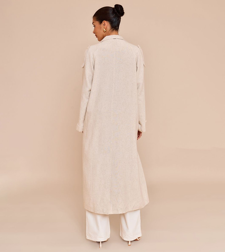 Petite Oversized Linen Look Maxi Trench Coat