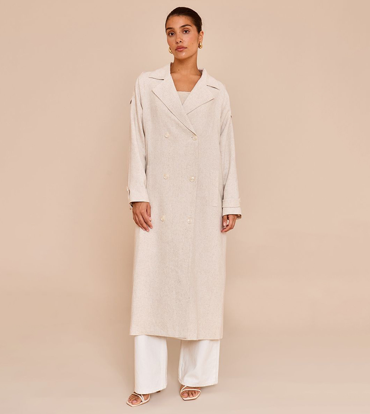 Petite Oversized Linen Look Maxi Trench Coat