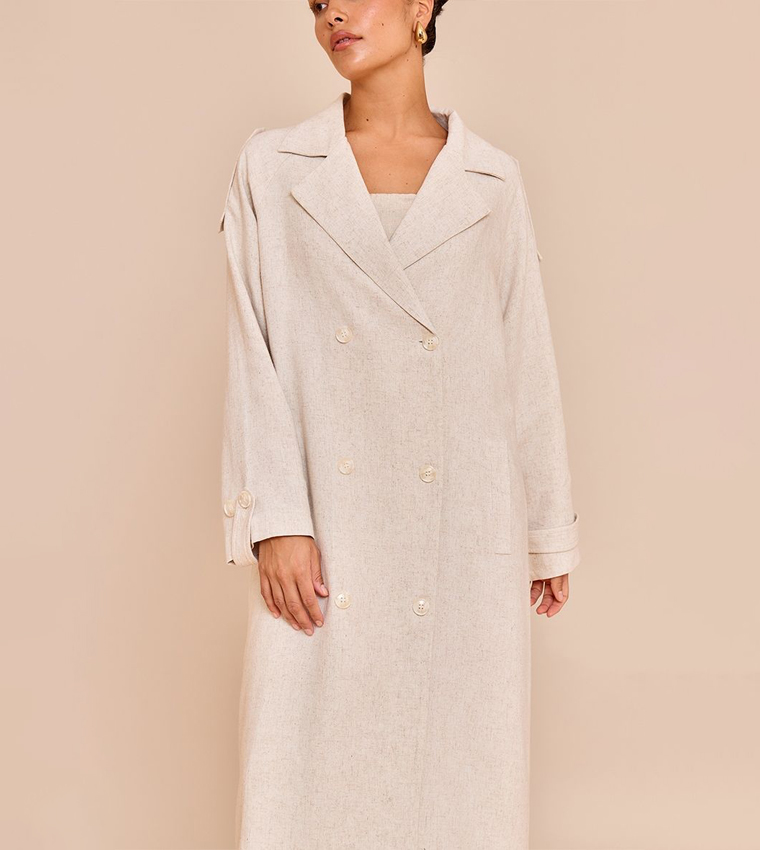 Petite Oversized Linen Look Maxi Trench Coat
