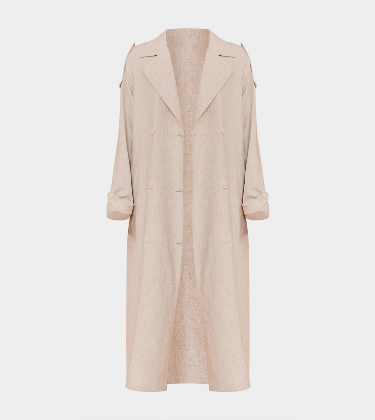 Petite Oversized Linen Look Maxi Trench Coat