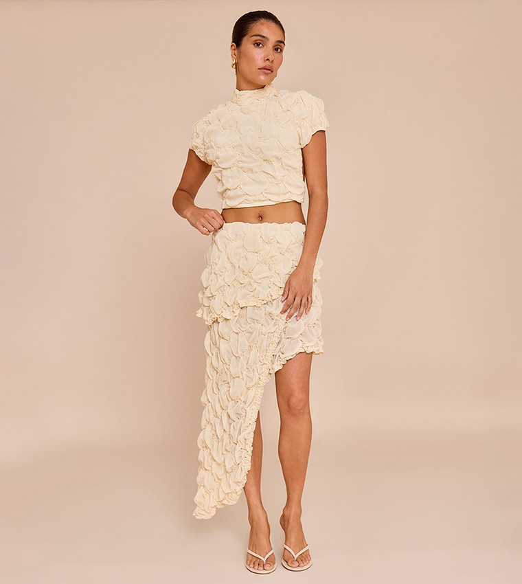 Petite Textured Asymmetric Tiered Frill Skirt