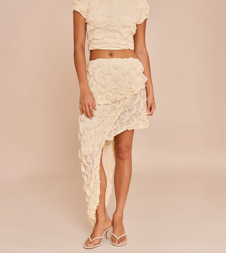 Petite Textured Asymmetric Tiered Frill Skirt