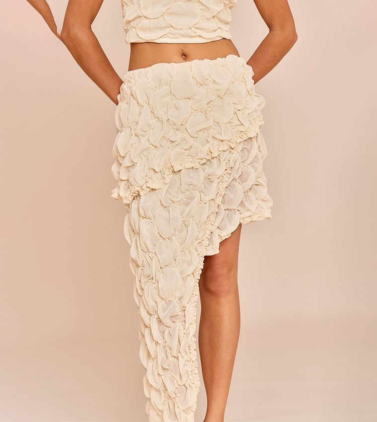 Petite Textured Asymmetric Tiered Frill Skirt