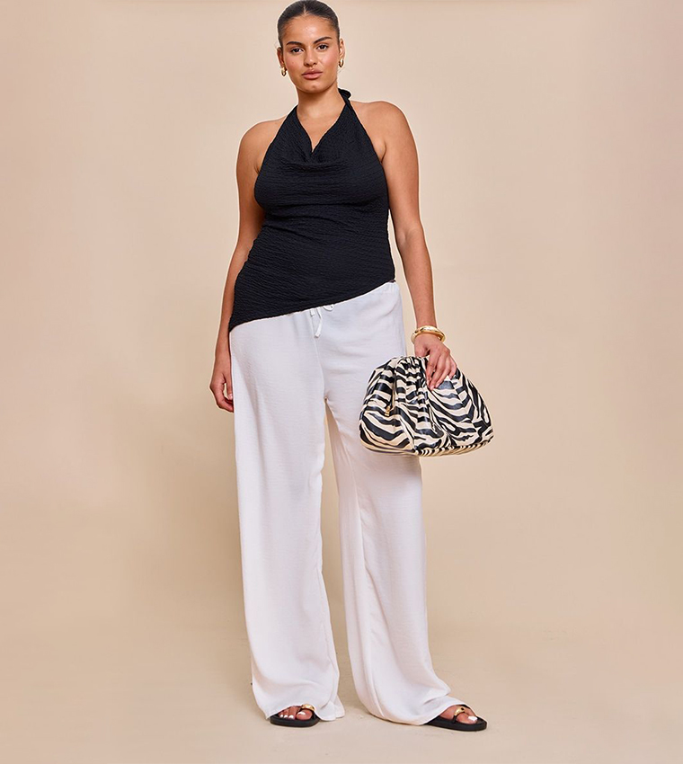 Curve Drawstring Waist Wide Leg Trousers