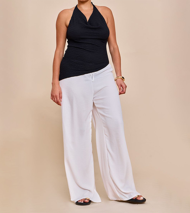 Curve Drawstring Waist Wide Leg Trousers