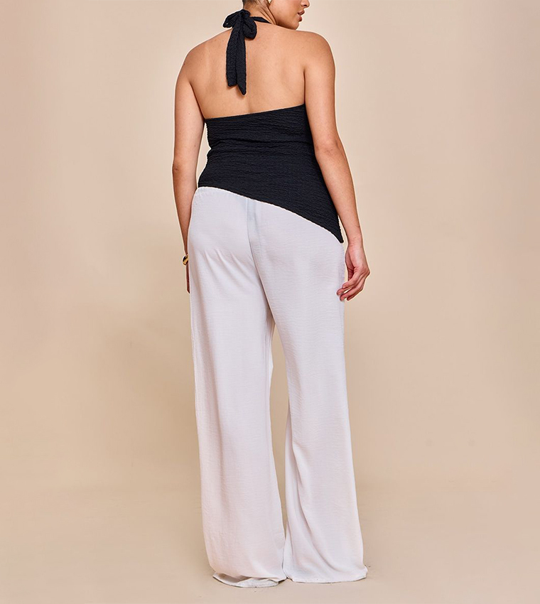 Curve Drawstring Waist Wide Leg Trousers