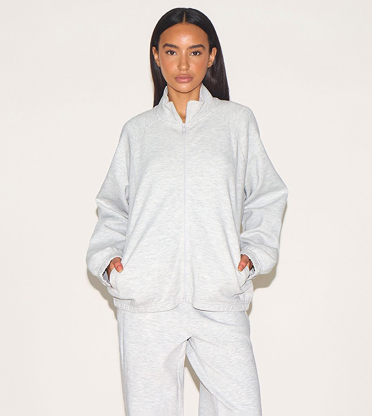 Petite Oversized Interlock Zip-Through Jacket