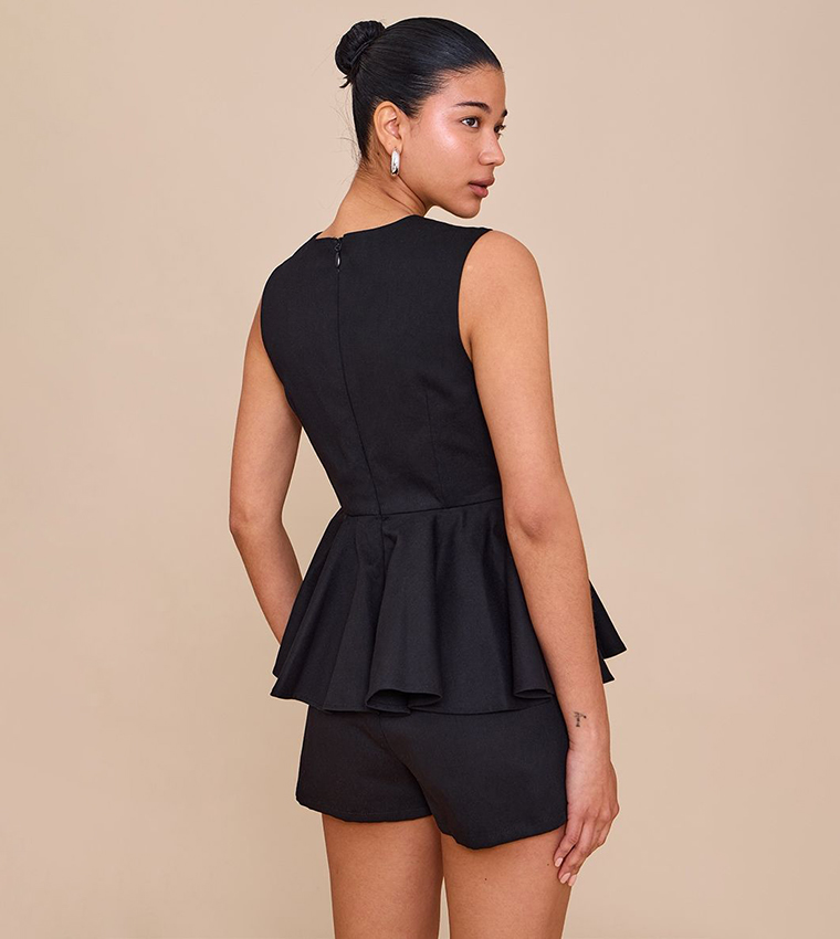 Cotton Sleeveless Peplum Playsuit