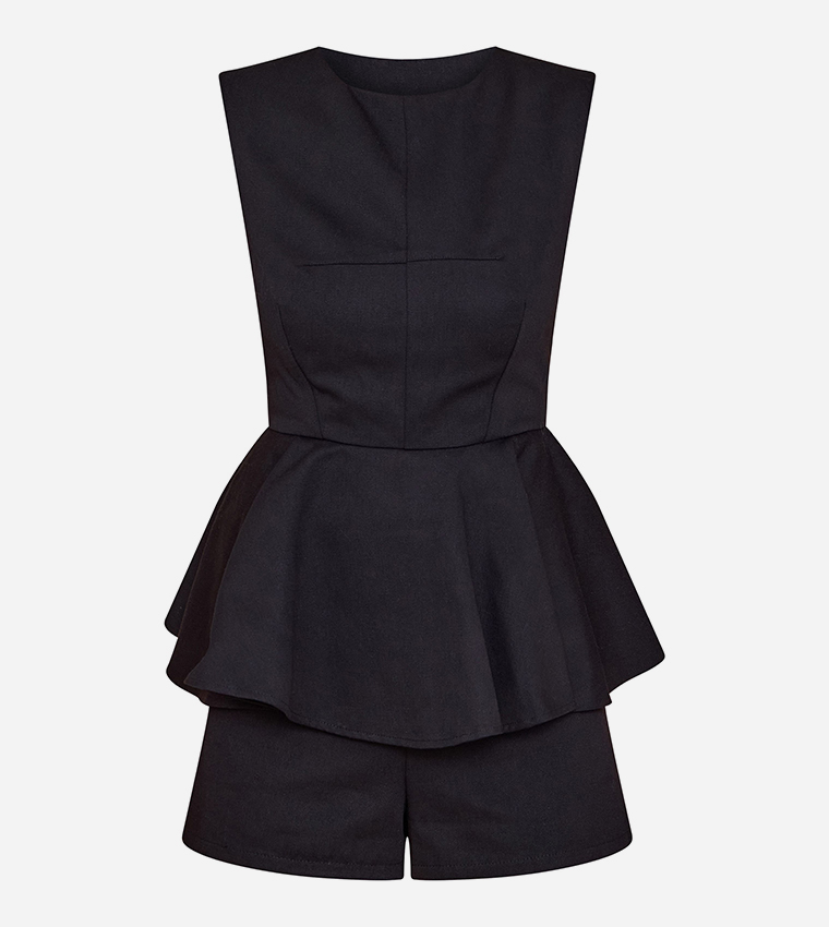 Cotton Sleeveless Peplum Playsuit