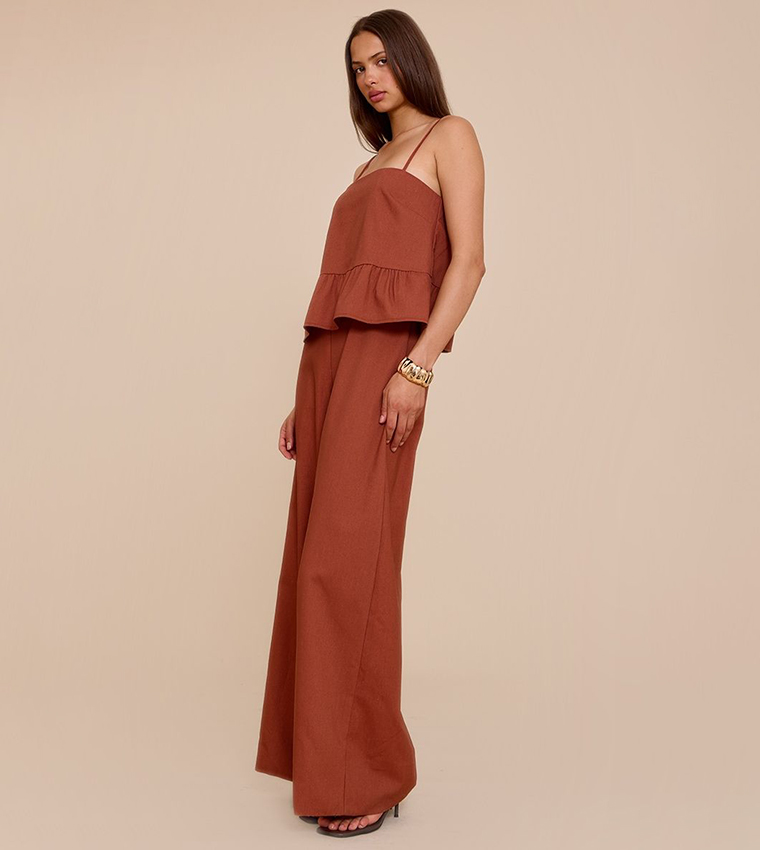 Linen Blend Peplum Detail Overlay Jumpsuit