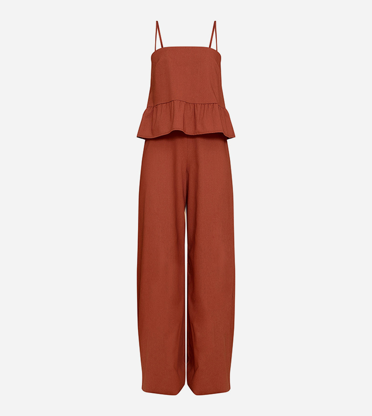 Linen Blend Peplum Detail Overlay Jumpsuit