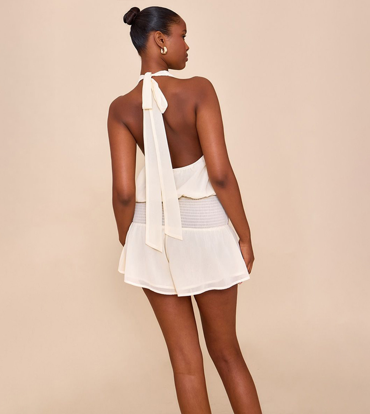 Solid Chiffon Halterneck Playsuit