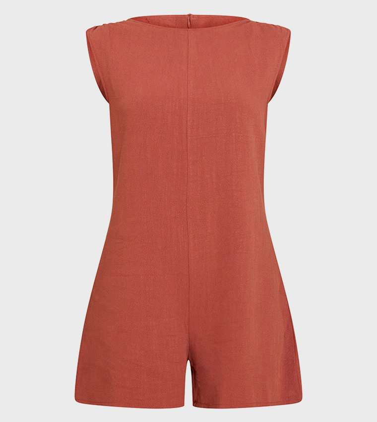 Linen Blend Slouchy Boat Neck Playsuit