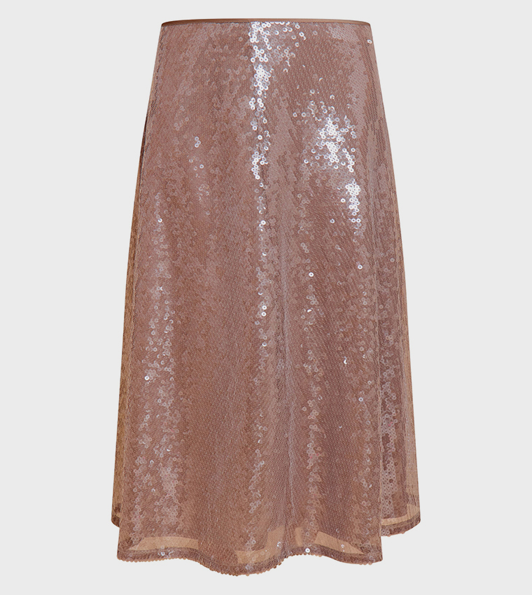Solid Sequined Low Rise Floaty Midaxi Skirt