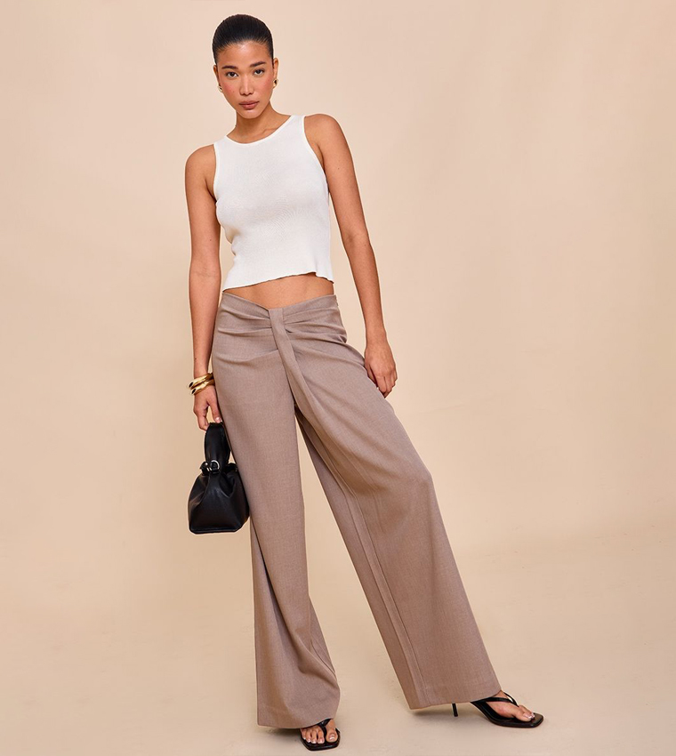 Tailored Drape Detail Dip Waist Trousers