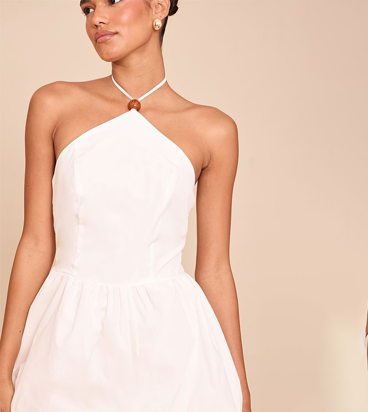 Solid Halterneck Puffball Playsuit