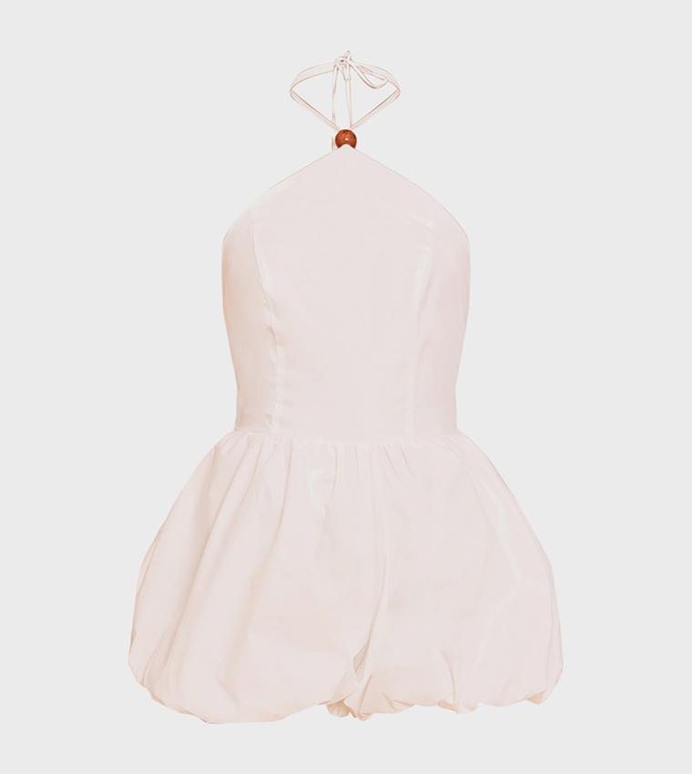 Solid Halterneck Puffball Playsuit
