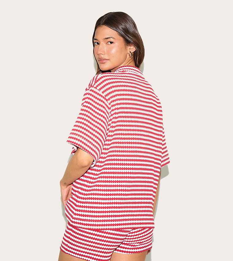 Striped Textured Short Sleeves Shirt