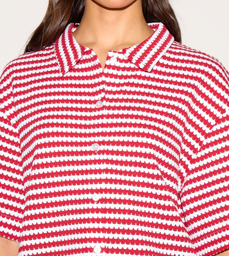 Striped Textured Short Sleeves Shirt
