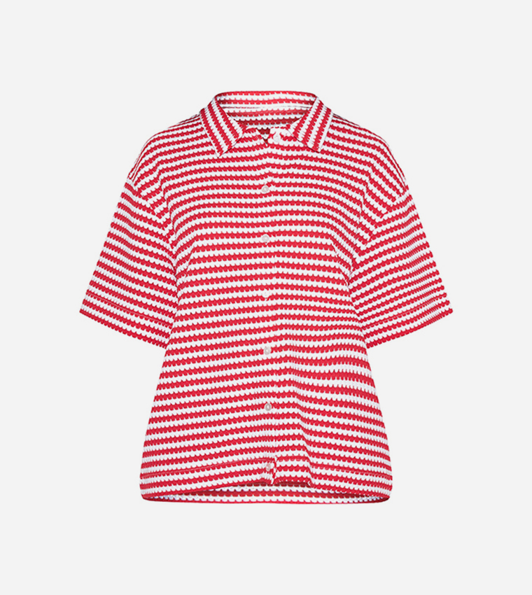 Striped Textured Short Sleeves Shirt