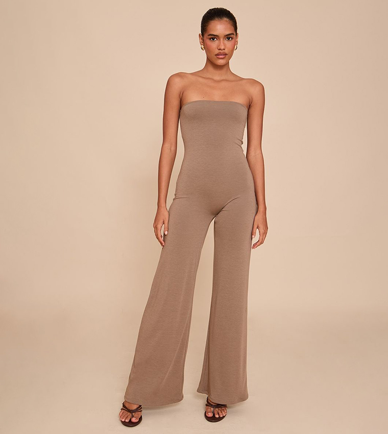 Double Layer Contour Jersey Bandeau Flared Jumpsuit