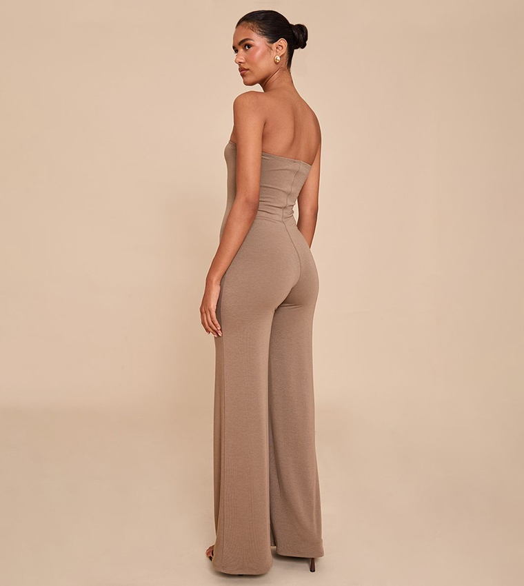 Double Layer Contour Jersey Bandeau Flared Jumpsuit