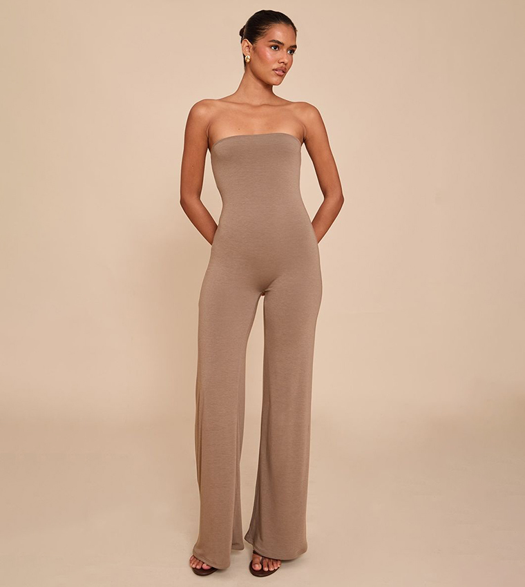 Double Layer Contour Jersey Bandeau Flared Jumpsuit