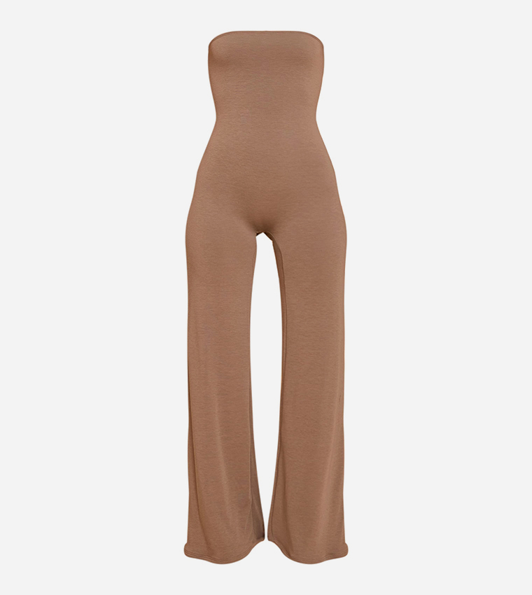 Double Layer Contour Jersey Bandeau Flared Jumpsuit