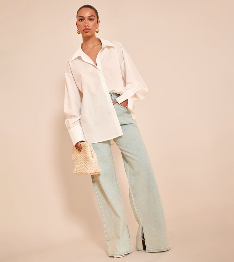 Vintage Wash High Rise Split Hem Boyfriend Fit Jeans