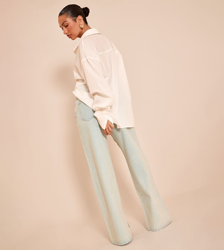 Vintage Wash High Rise Split Hem Boyfriend Fit Jeans