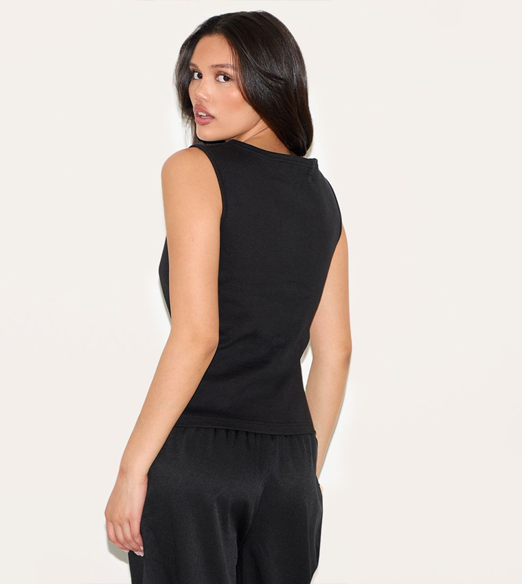 Ribbed Button Down Sleeveless Top