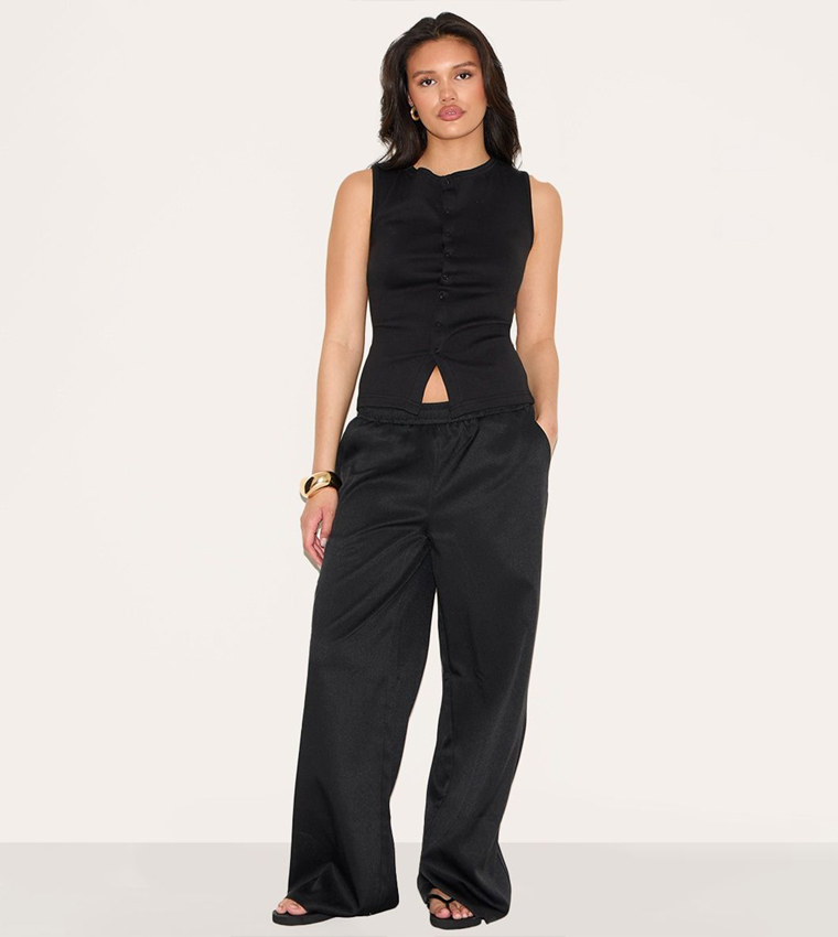 Ribbed Button Down Sleeveless Top