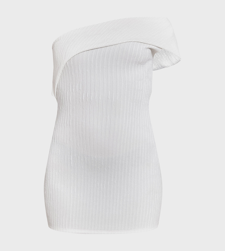 Textured One Shoulder Bardot Bodycon Dress