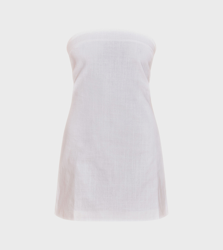 Linen Look Strapless Shift Mini Dress