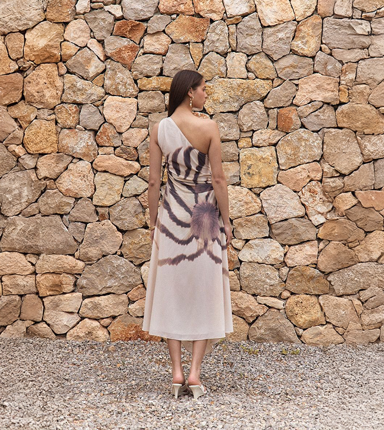 Printed Chiffon One Shoulder Maxi Dress