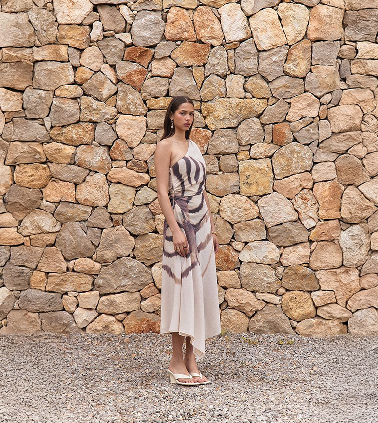 Printed Chiffon One Shoulder Maxi Dress