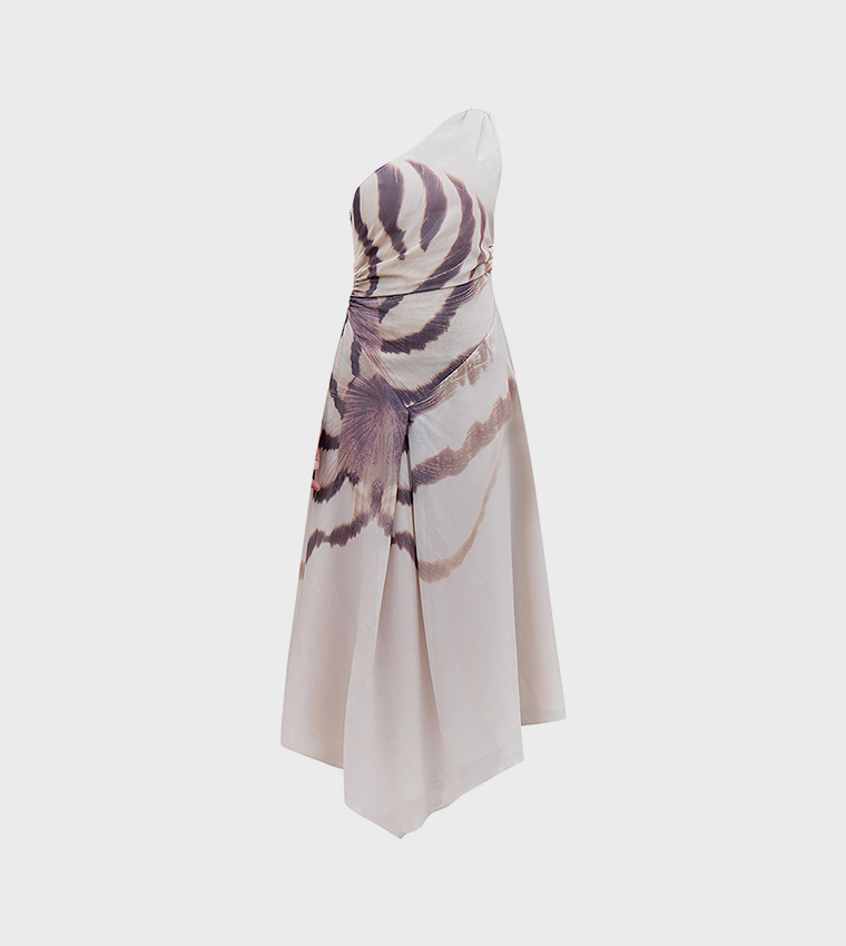 Printed Chiffon One Shoulder Maxi Dress