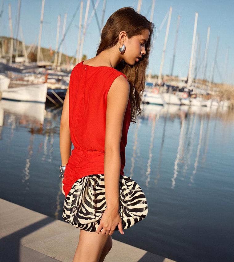 Soft Touch Ruched Crew Neck Mini Dress