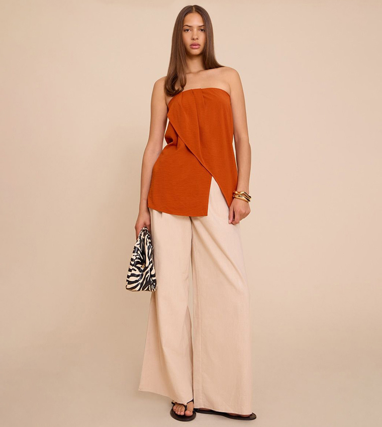 Floaty Woven Split Hem Bandeau Longline Top