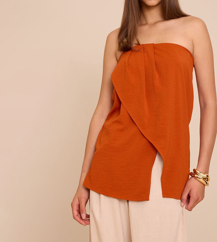 Floaty Woven Split Hem Bandeau Longline Top