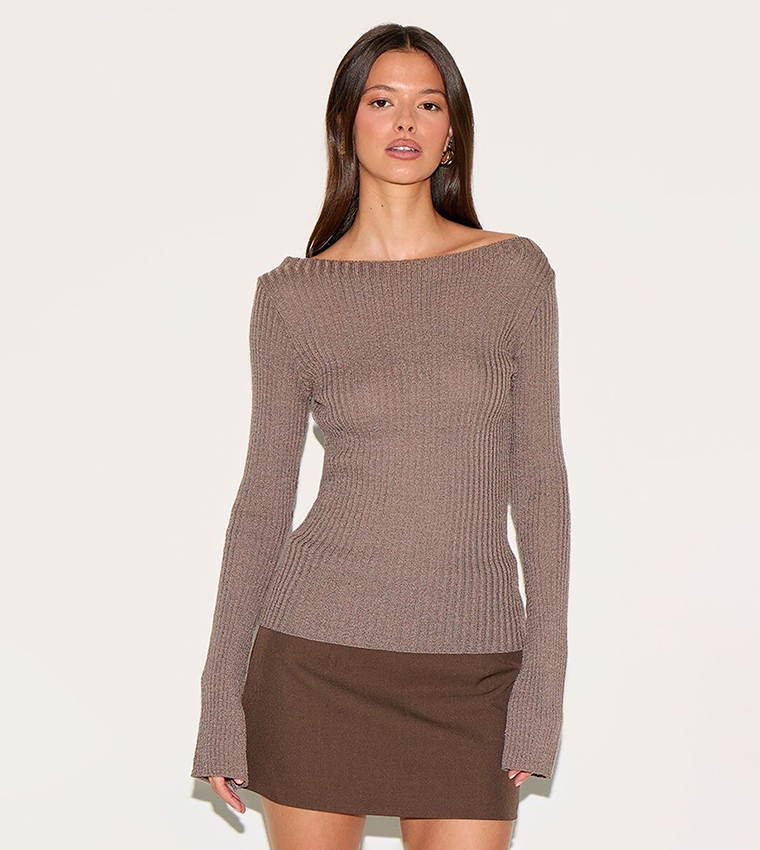 Ribbed Knitted Long Sleeves Top