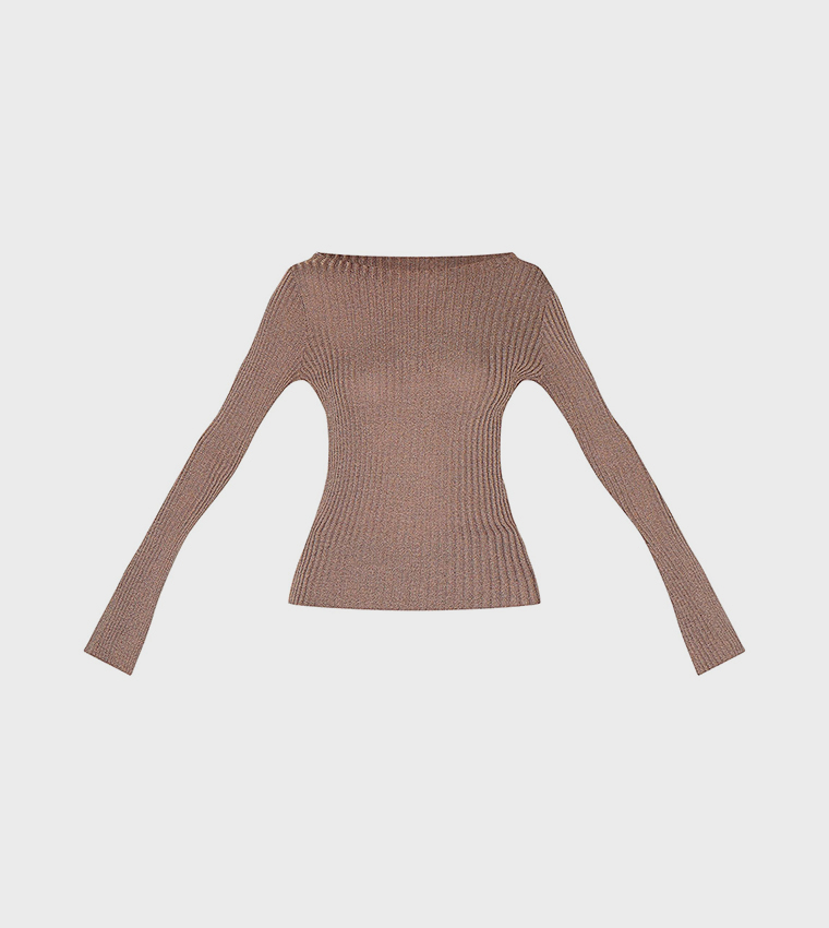 Ribbed Knitted Long Sleeves Top
