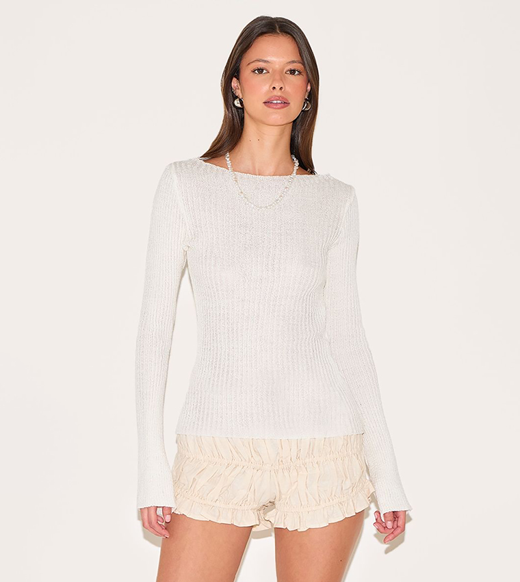 Ribbed Knitted Long Sleeves Top